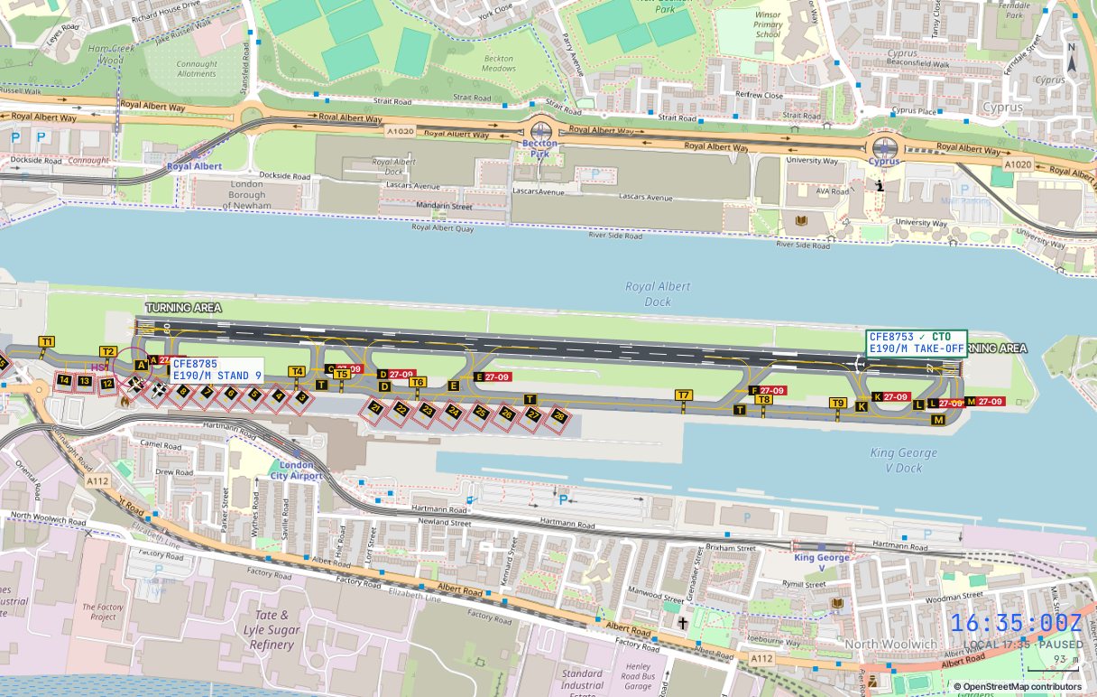 London City in the simulator, over the street map