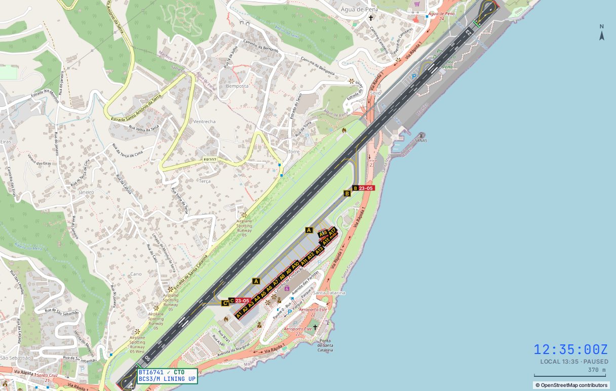 Madeira in the simulator, over the street map