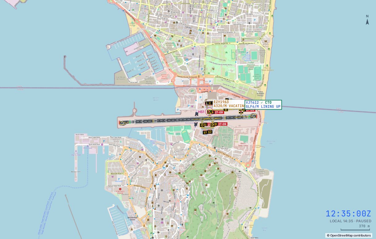 Gibraltar in the simulator, over the street map
